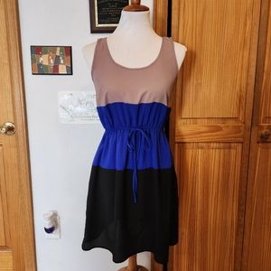 Boutique Brand Sleveless Color Block Dress Blue, brown & black Size Medium